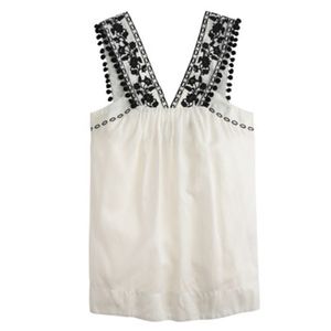 J. Crew Factory Embroidered Pom Pom Tank Top